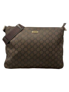 Gucci Shoulder Bag GG Pattern Dark Brown Black Leather